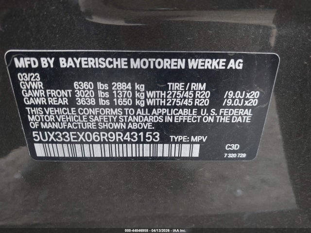 44846958 :رقم المزاد ، 5UX33EX06R9R43153 vin ، 2024 Bmw X6 Xdrive40i مزاد بيع