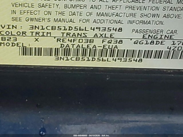 Aukcja sprzedaży 2006 Nissan Sentra 1.8s, vin: 3N1CB51D56L493548, numer aukcji: 44846980
