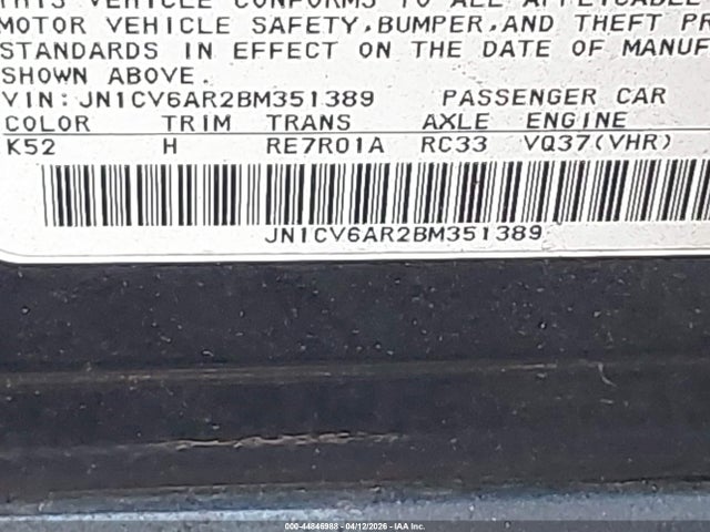 2011 Infiniti G37x მანქანა იყიდება აუქციონზე, vin: JN1CV6AR2BM351389, აუქციონის ნომერი: 44846988