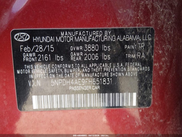 5NPDH4AE9FH651831 Hyundai ELANTRA SE