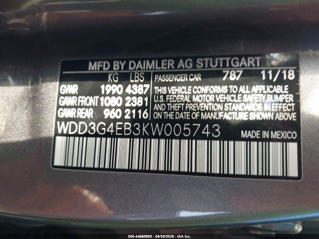 WDD3G4EB3KW005743 Mercedes-Benz A 220