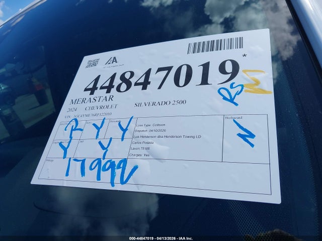 Продаж на аукціоні авто 2024 Chevrolet Silverado 2500hd 4wd  Standard Bed Custom, vin: 1GC4YME76RF122010, номер лоту: 44847019