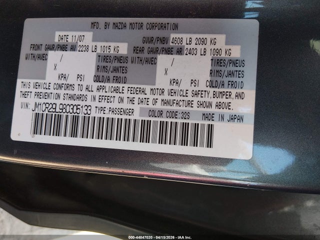 Aukcja sprzedaży 2008 Mazda Mazda5 Sport, vin: JM1CR29L980305133, numer aukcji: 44847020