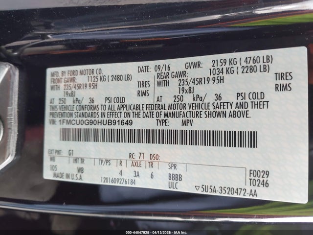 1FMCU0G90HUB91649 Ford ESCAPE SE
