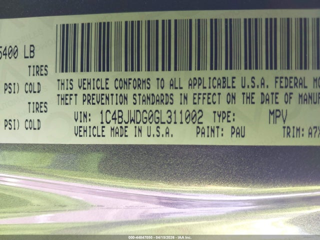 1C4BJWDG0GL311002 Jeep Wrangler Unlimited Sport