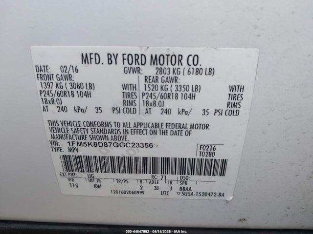 1FM5K8D87GGC23356 Ford EXPLORER XLT