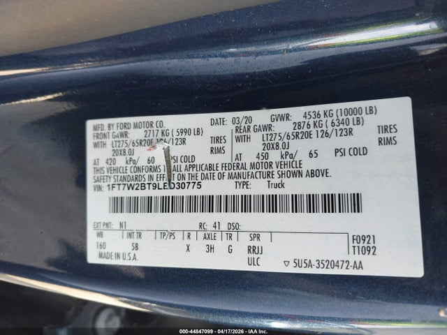 Ford F-250 Lariat 2020 1FT7W2BT9LED30775 Image 9