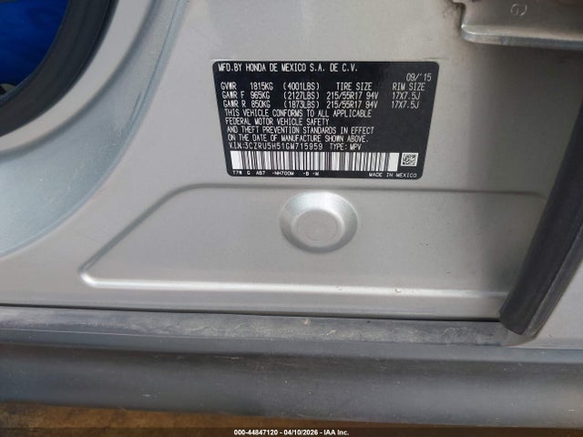 44847120 :رقم المزاد ، 3CZRU5H51GM715959 vin ، 2016 Honda Hr-v Ex مزاد بيع