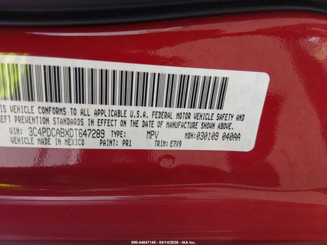 44847145 :رقم المزاد ، 3C4PDCABXDT647289 vin ، 2013 Dodge Journey Se مزاد بيع