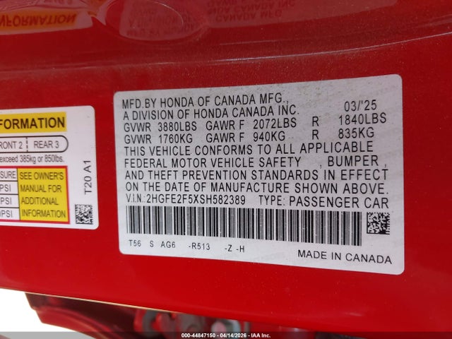 2HGFE2F5XSH582389 Honda Civic Sport