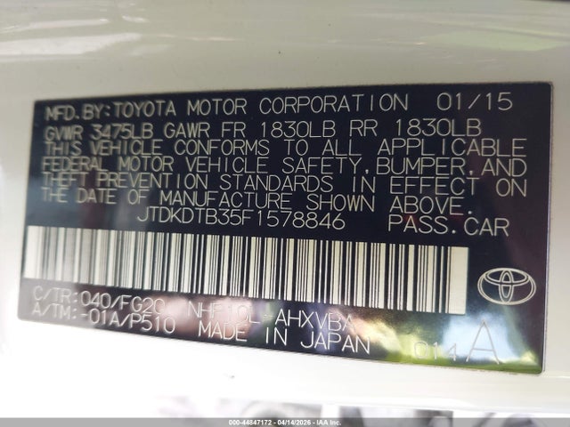 Toyota Prius C Two 2015 JTDKDTB35F1578846 Image 9