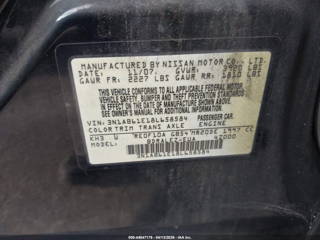 Aukcja sprzedaży 2008 Nissan Sentra 2.0s, vin: 3N1AB61E18L658584, numer aukcji: 44847176