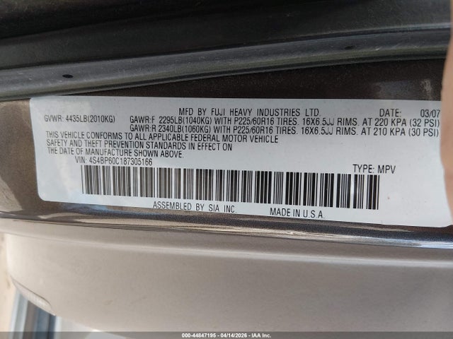 Продажа на аукционе авто 2008 Subaru Outback, vin: 4S4BP60C187305166, номер лота: 44847195