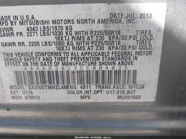 Продаж на аукціоні авто 2014 Mitsubishi Outlander Sport Es, vin: 4A4AR3AU4EE004035, номер лоту: 44847226