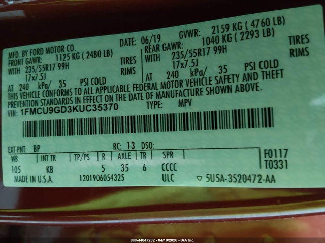 2019 FORD ESCAPE 1FMCU9GD3KUC35370 Photo 8