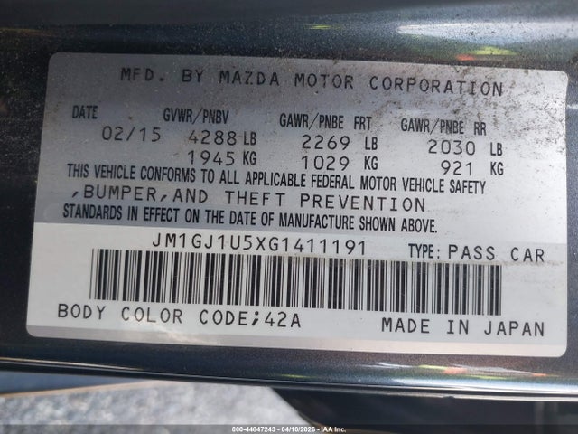 JM1GJ1U5XG1411191 Mazda Mazda6 I Sport