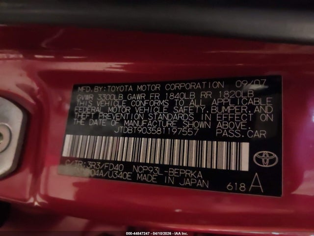 2008 TOYOTA YARIS JTDBT903581197557 Photo 8