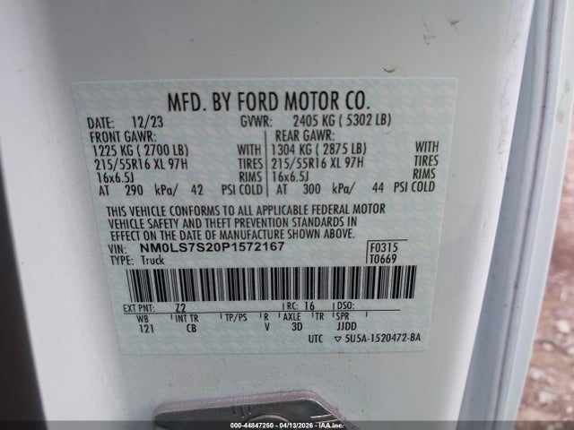 Aukcja sprzedaży 2023 Ford Transit Connect Xl, vin: NM0LS7S20P1572167, numer aukcji: 44847250