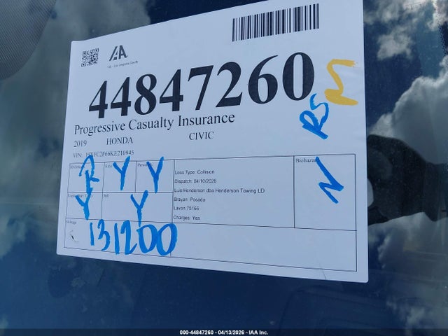 Продаж на аукціоні авто 2019 Honda Civic Lx, vin: 19XFC2F66KE210945, номер лоту: 44847260