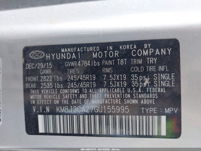 Hyundai Tucson Limited 2016 KM8J3CA27GU155995 Image 9