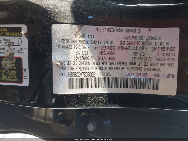 44847288 :رقم المزاد ، JM3TB2CA7B0306811 vin ، 2011 Mazda Cx-9 Touring مزاد بيع