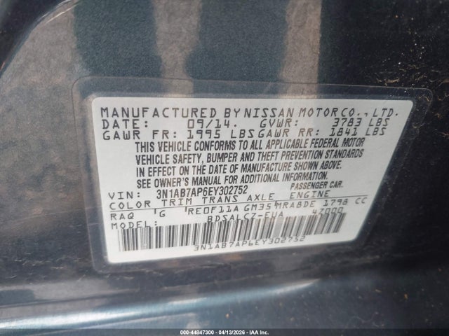 Продаж на аукціоні авто 2014 Nissan Sentra S, vin: 3N1AB7AP6EY302752, номер лоту: 44847300