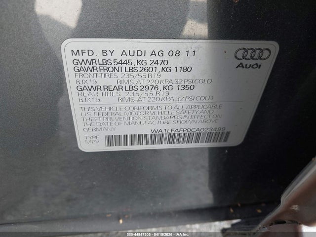 Продажа на аукционе авто 2012 Audi Q5 2.0t Premium, vin: WA1LFAFP0CA023499, номер лота: 44847305
