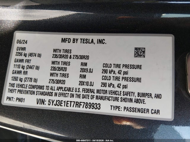 Tesla Model 3 Performance All-wheel Drive 2024 5YJ3E1ET7RF789933 Image 9