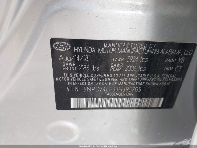 Aukcja sprzedaży 2018 Hyundai Elantra Se, vin: 5NPD74LF3JH395705, numer aukcji: 44847326
