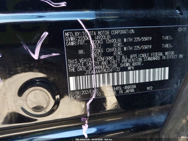 Продаж на аукціоні авто 2021 Toyota Venza Xle, vin: JTEAAAAH1MJ041132, номер лоту: 44847329