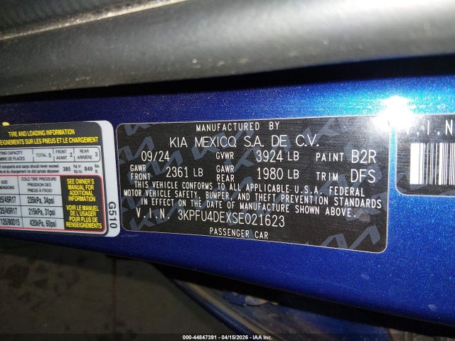 2025 Kia K4 Ex მანქანა იყიდება აუქციონზე, vin: 3KPFU4DEXSE021623, აუქციონის ნომერი: 44847391