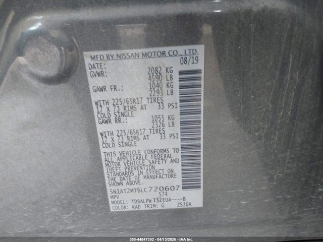 2020 Nissan Rogue S Fwd მანქანა იყიდება აუქციონზე, vin: 5N1AT2MT6LC720607, აუქციონის ნომერი: 44847392