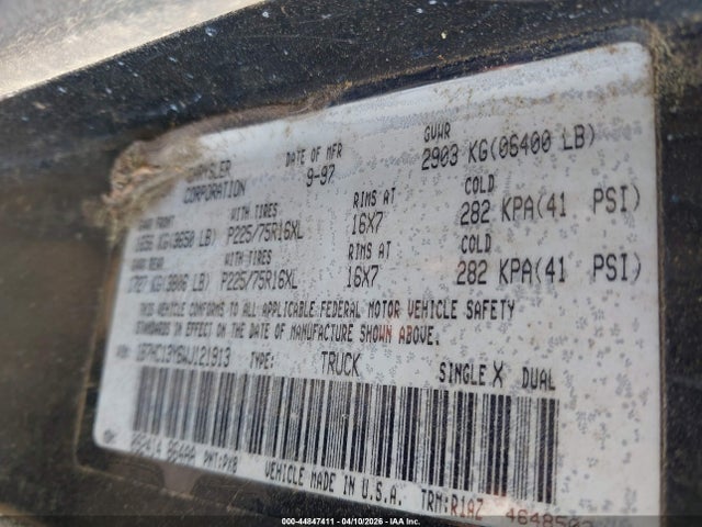 Aukcja sprzedaży 1998 Dodge Ram 1500 St, vin: 1B7HC13Y6WJ121913, numer aukcji: 44847411