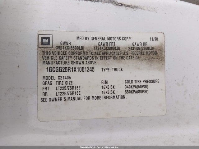 1999 CHEVROLET EXPRESS 1GCGG25R1X1061245 Photo 8