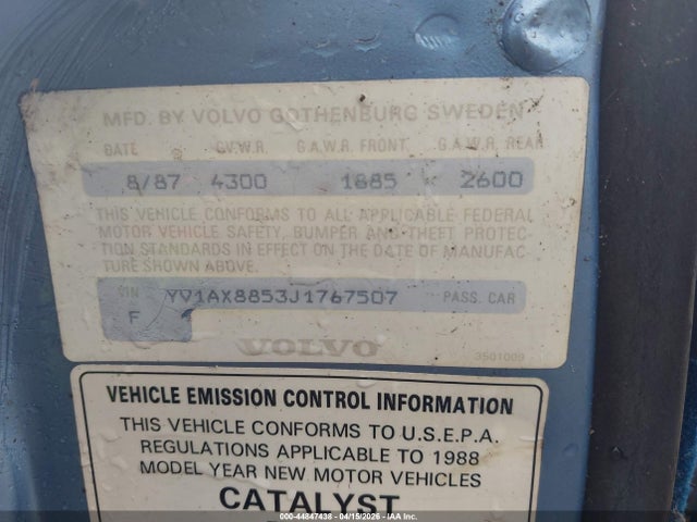 1988 Volvo 245 Dl/gl მანქანა იყიდება აუქციონზე, vin: YV1AX8853J1767507, აუქციონის ნომერი: 44847438