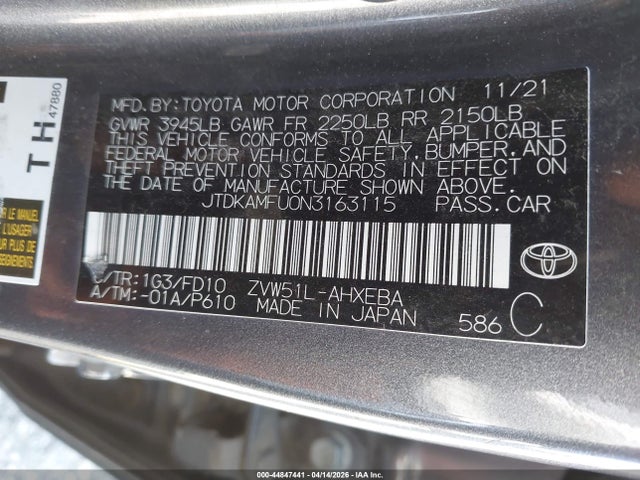 Toyota Prius Le 2022 JTDKAMFU0N3163115 Image 9