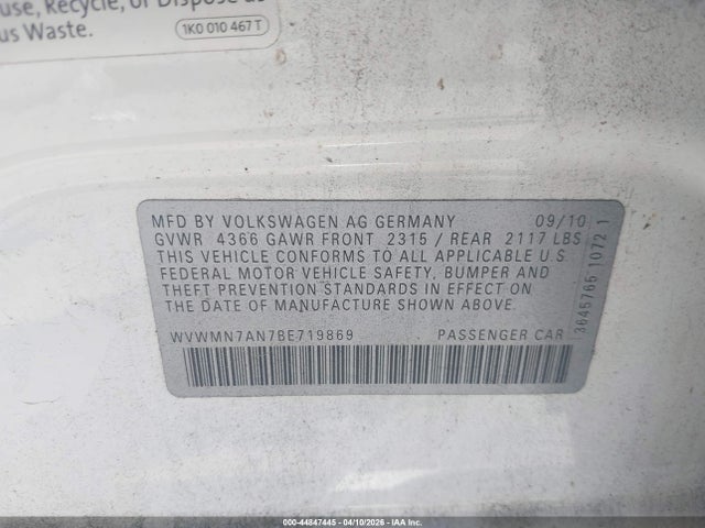 Aukcja sprzedaży 2011 Volkswagen Cc Sport, vin: WVWMN7AN7BE719869, numer aukcji: 44847445