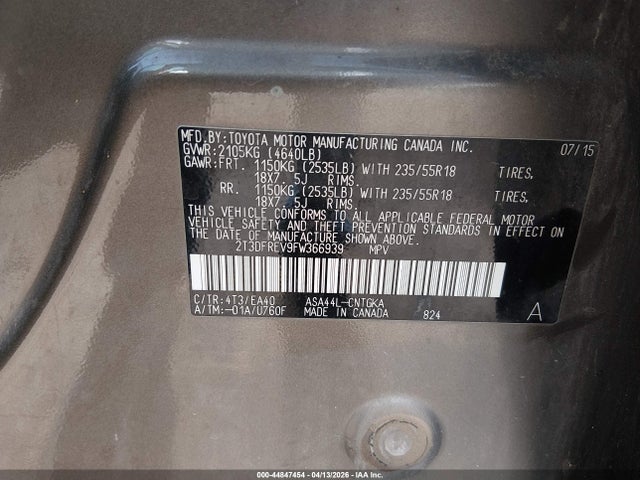 Toyota Rav4 Limited 2015 2T3DFREV9FW366939 Image 9