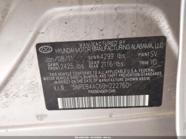 Продажа на аукционе авто 2011 Hyundai Sonata Gls, vin: 5NPEB4AC6BH222760, номер лота: 44847458