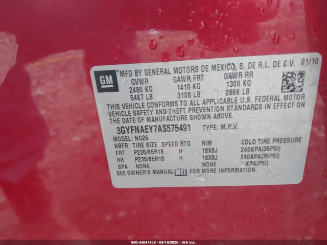 Продаж на аукціоні авто 2010 Cadillac Srx Luxury Collection, vin: 3GYFNAEY7AS575491, номер лоту: 44847488