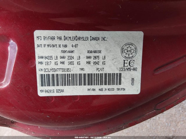 2007 Chrysler Pt Cruiser Touring მანქანა იყიდება აუქციონზე, vin: 3C3JY55X77T591851, აუქციონის ნომერი: 44847491