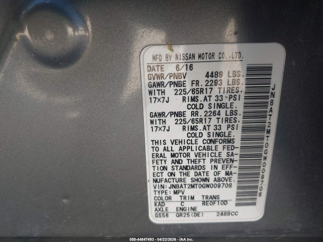 JN8AT2MT0GW009708 Nissan ROGUE SV