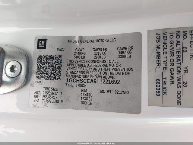 1GCHSCEA9L1221692 Chevrolet Colorado 2wd Long Box Lt