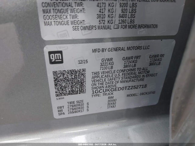 1GCUKGED0TZ252718 Chevrolet Silverado 1500 4wd Standard Bed Ltz