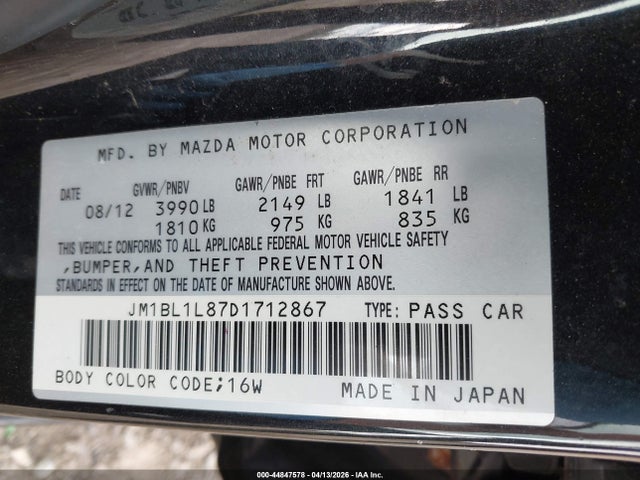 44847578 :رقم المزاد ، JM1BL1L87D1712867 vin ، 2013 Mazda Mazda3 I Touring مزاد بيع