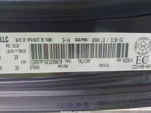 Продажа на аукционе авто 2014 Ram 1500 Longhorn, vin: 1C6RR7PT6ES299678, номер лота: 44847592