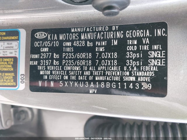 Продаж на аукціоні авто 2011 Kia Sorento Ex, vin: 5XYKU3A18BG114329, номер лоту: 44847645
