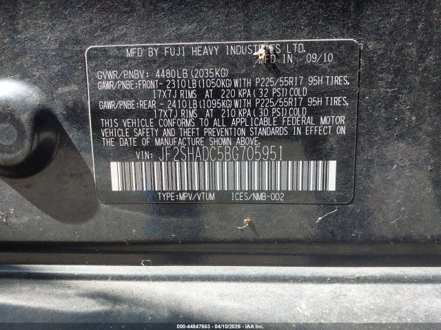 2011 Subaru Forester 2.5x Premium მანქანა იყიდება აუქციონზე, vin: JF2SHADC5BG705951, აუქციონის ნომერი: 44847663