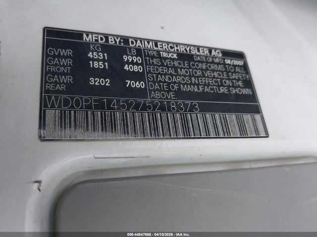 Aukcja sprzedaży 2007 Dodge Sprinter Van 3500 High Roof, vin: WD0PF145275218373, numer aukcji: 44847666
