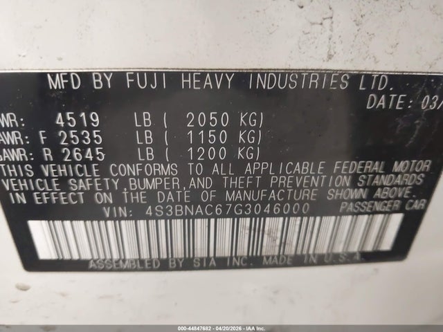 Продажа на аукционе авто 2016 Subaru Legacy 2.5i Premium, vin: 4S3BNAC67G3046000, номер лота: 44847682